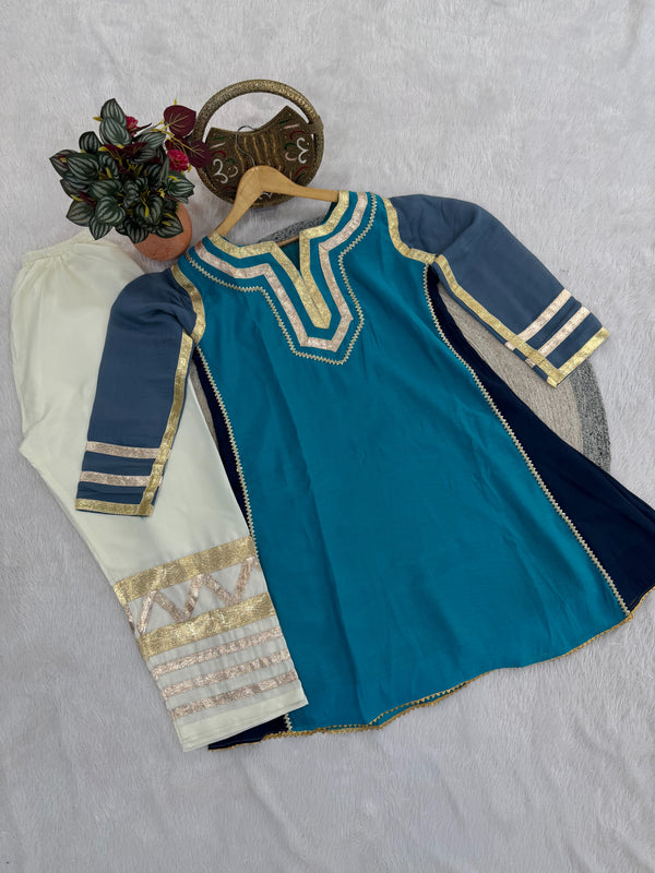 Women's Designer 2-Piece Suit Set | Heavy Chanderi Silk Top & Premium Crape Pants | Elegant Ethnic Tunic & Trouser Set for Weddings & Parties