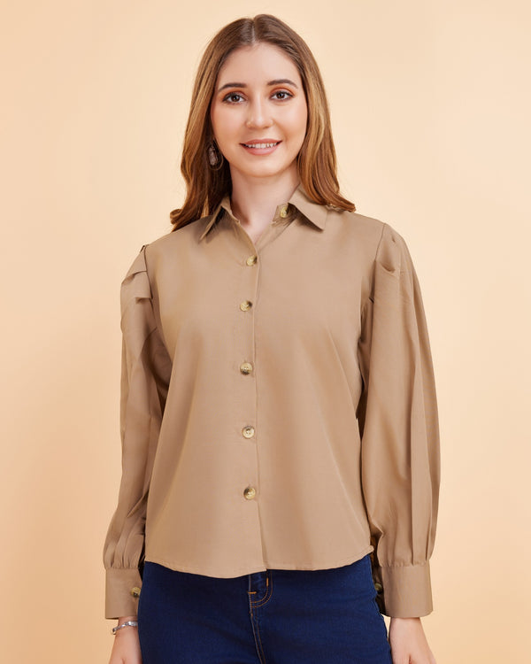 Women’s Elegant Balloon Sleeve Crepe Shirt | Trendy Casual & Office Wear Top for Women & Girls