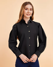Women’s Premium Crepe Shirt with Statement Balloon Sleeves | Solid Stylish Top for Girls