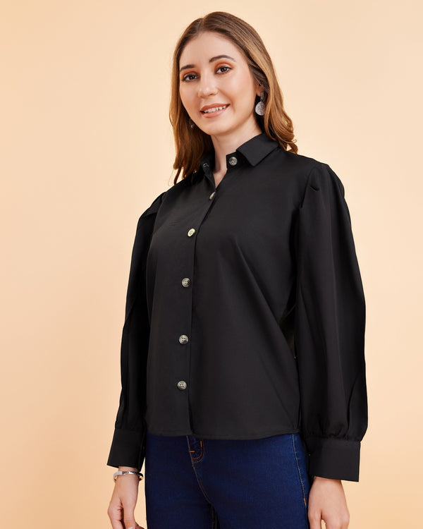 Women’s Premium Crepe Shirt with Statement Balloon Sleeves | Solid Stylish Top for Girls