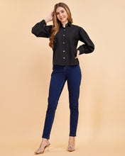 Women’s Premium Crepe Shirt with Statement Balloon Sleeves | Solid Stylish Top for Girls