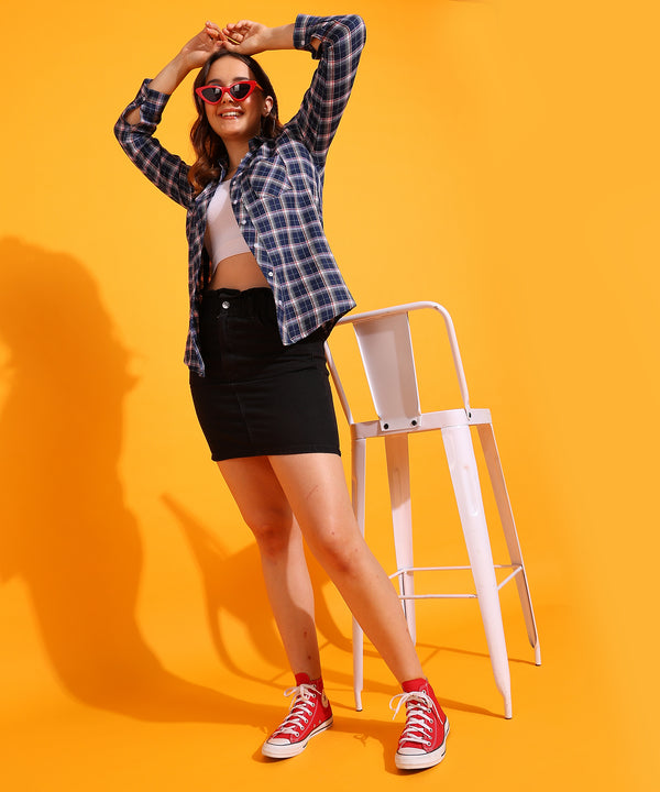 Women’s Classic Checked Poly Cotton Shirt | Trendy Casual Button-Down Top for Women & Girls