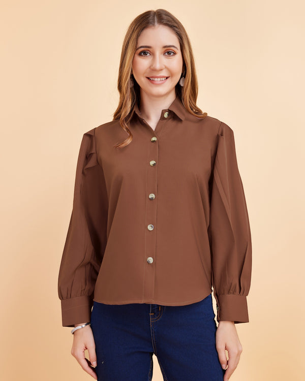 Women & Girls Regular Fit Crepe Shirt | Long Balloon Sleeve Formal