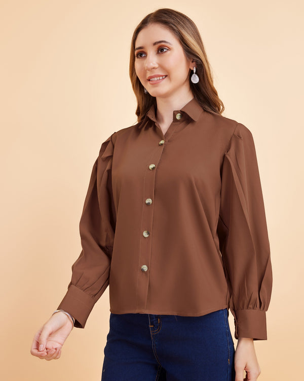 Women & Girls Regular Fit Crepe Shirt | Long Balloon Sleeve Formal