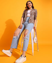 Chic Plaid Pattern Poly Cotton Shirt | Regular Fit Long Sleeve Casual Blouse for Girls & Women