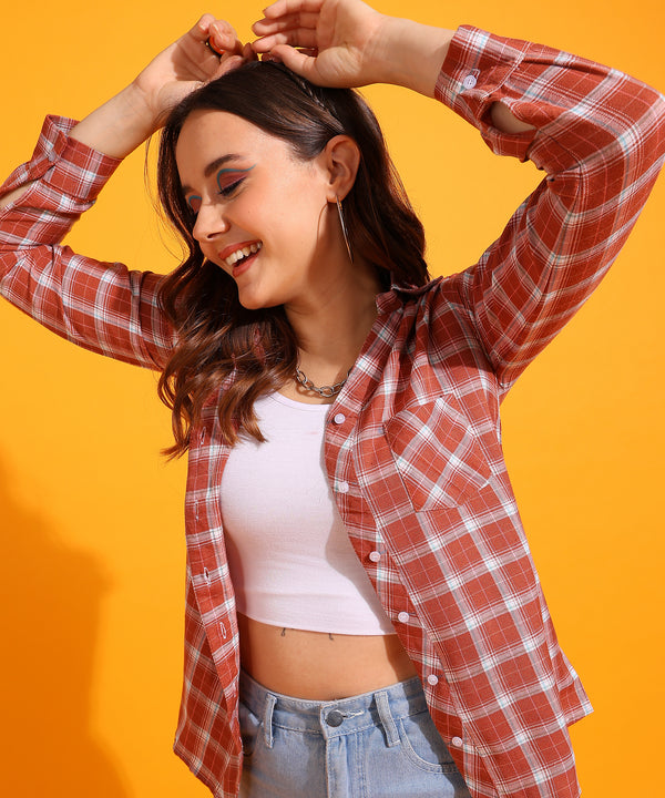 Women & Girls Stylish Checked Shirt | Breathable Poly Cotton Daily Wear Western Top