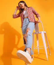 Women & Girls Stylish Checked Shirt | Breathable Poly Cotton Daily Wear Western Top