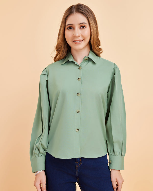 Women’s Premium Crepe Shirt with Statement Balloon Sleeves | Solid Stylish Top for Girls