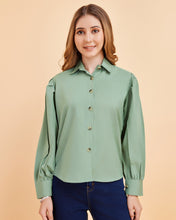 Women’s Premium Crepe Shirt with Statement Balloon Sleeves | Solid Stylish Top for Girls