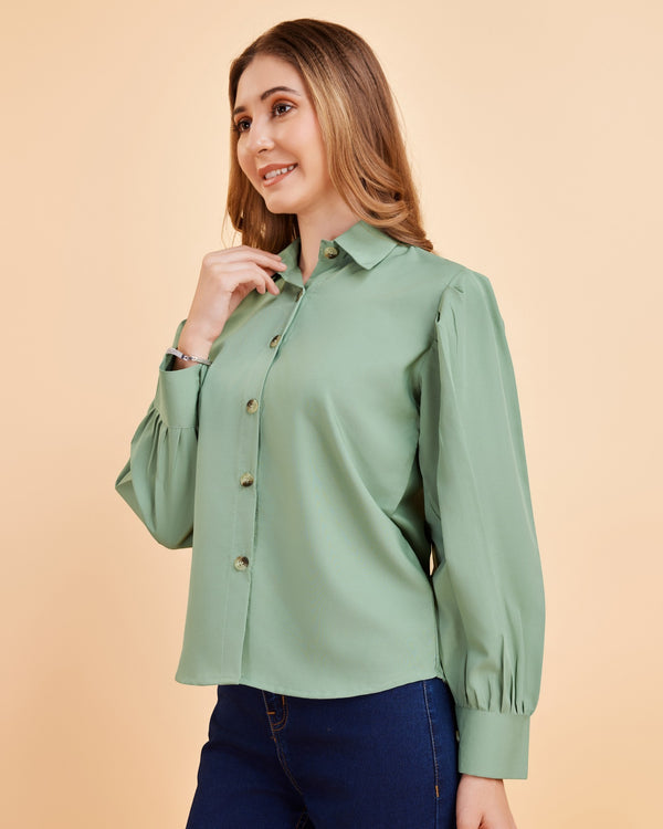 Women’s Premium Crepe Shirt with Statement Balloon Sleeves | Solid Stylish Top for Girls