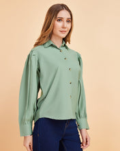 Women’s Premium Crepe Shirt with Statement Balloon Sleeves | Solid Stylish Top for Girls