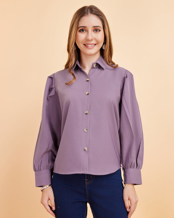 Women’s Elegant Balloon Sleeve Crepe Shirt | Trendy Casual & Office Wear Top for Women & Girls