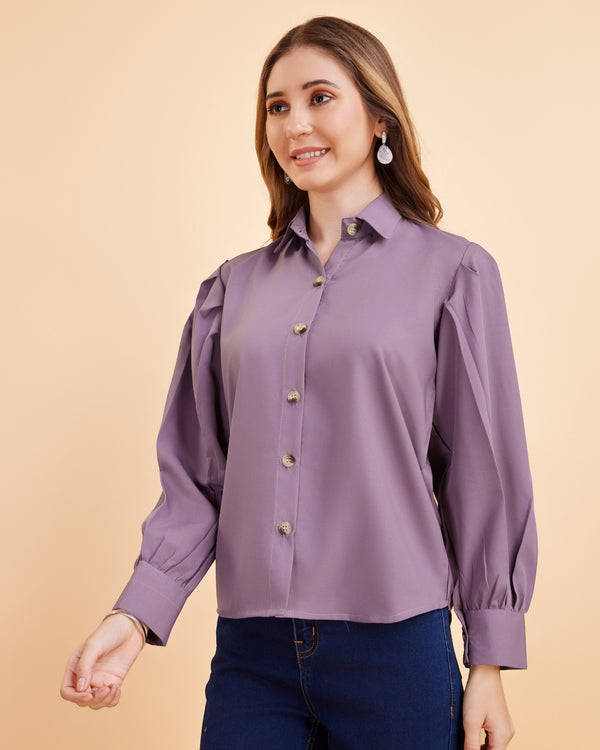 Women’s Elegant Balloon Sleeve Crepe Shirt | Trendy Casual & Office Wear Top for Women & Girls