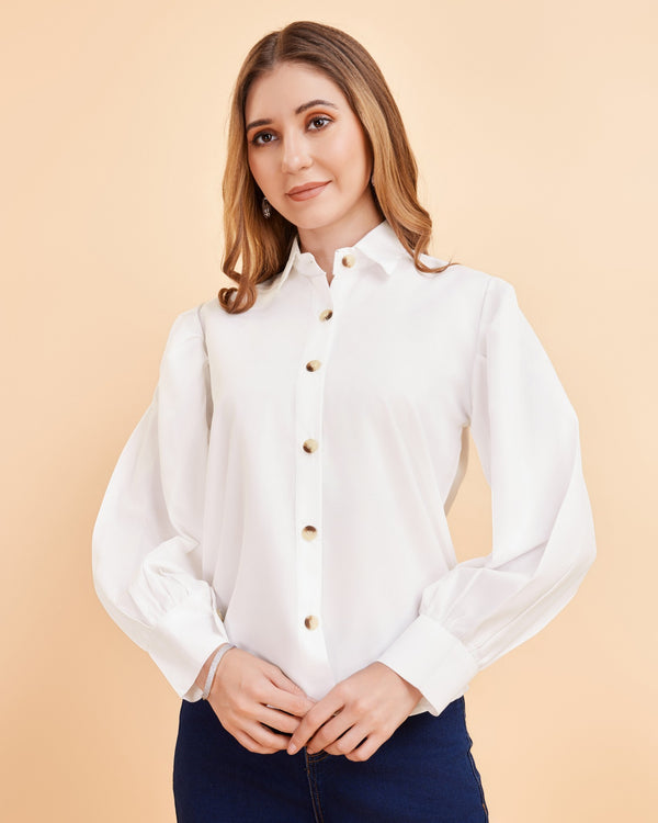 Women's & Girls' New Crepe Fabric Shirt - Lightweight Flowy Regular Fit Long Sleeve Casual Top
